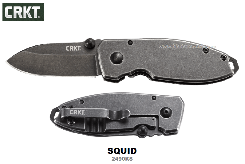 CRKT Squid Framelock Folding Knife, Stonewash Black, 2490KS